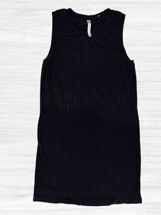 Fabletics Dresses & Skirts - Fabletics Bryce Black Mesh Cutout Sleeveless Shift Mini Dress Swim Cover Up M